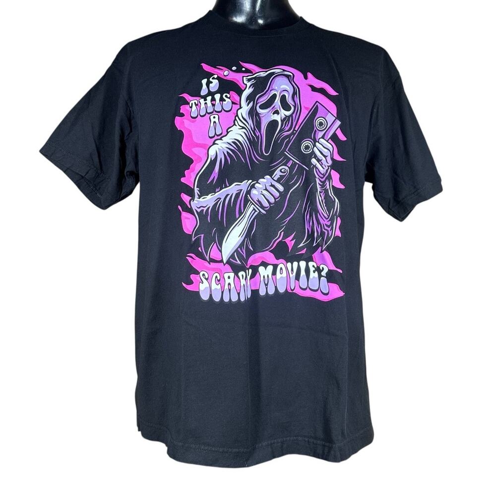 Scream Ghostface Is This A Scary Movie Black Purple Vaporwave Style T-Shirt XL